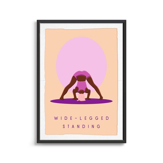 Wide Legged Standing Yoga Pose Minimalist Pink Sun Art Poster