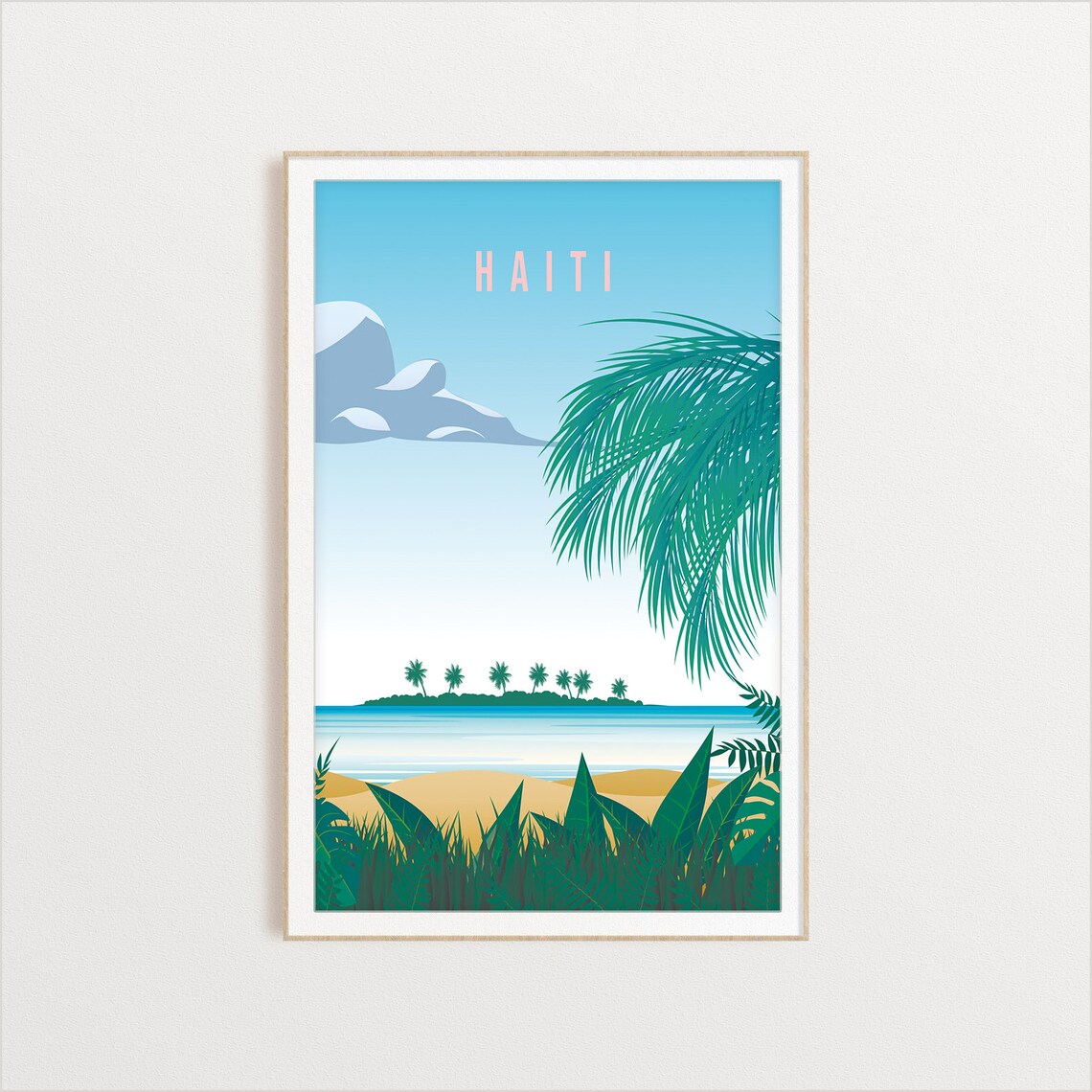 Haiti Beach Palm Trees Tropical Island Shore Vintage Travel Art Poster - Image 2