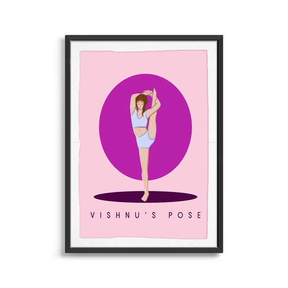Vishnus Pose Yoga Illustration With Magenta Circle Pink Poster