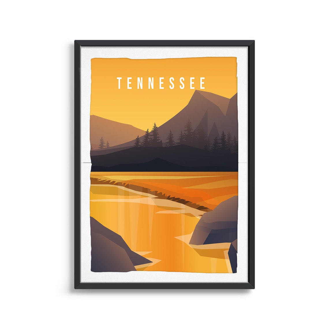Tennessee Golden Sunset Mountain River Travel Souvenir Poster