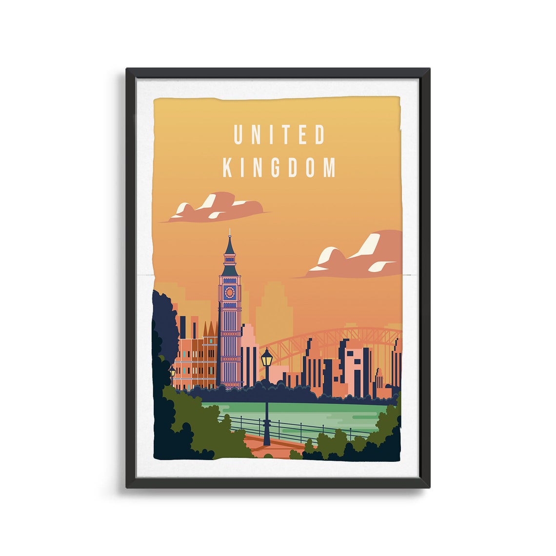 United Kingdom Big Ben London Sunset Skyline Vintage Travel Poster - Image 2