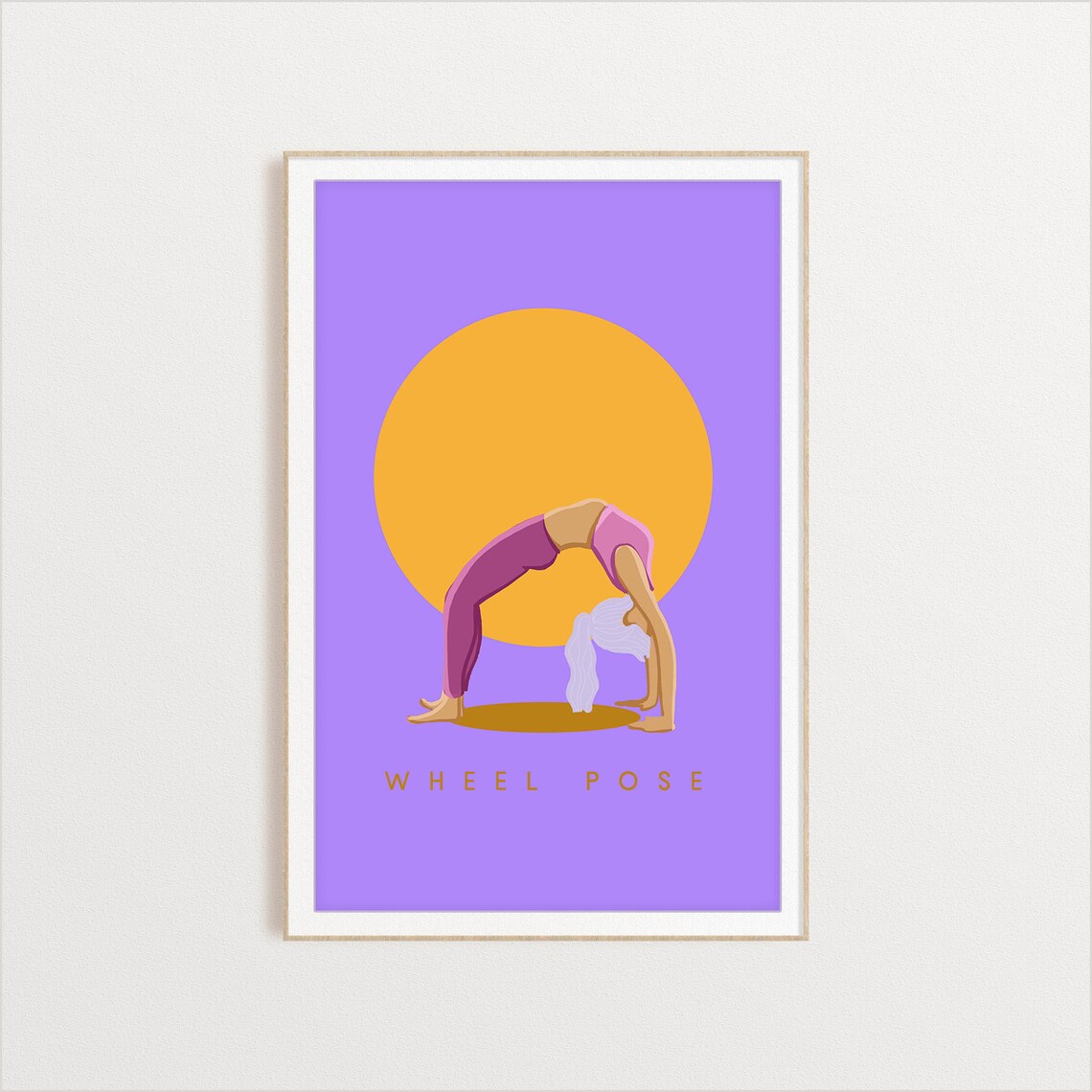 Wheel Pose Yoga Art Purple Background With Golden Sun Poster