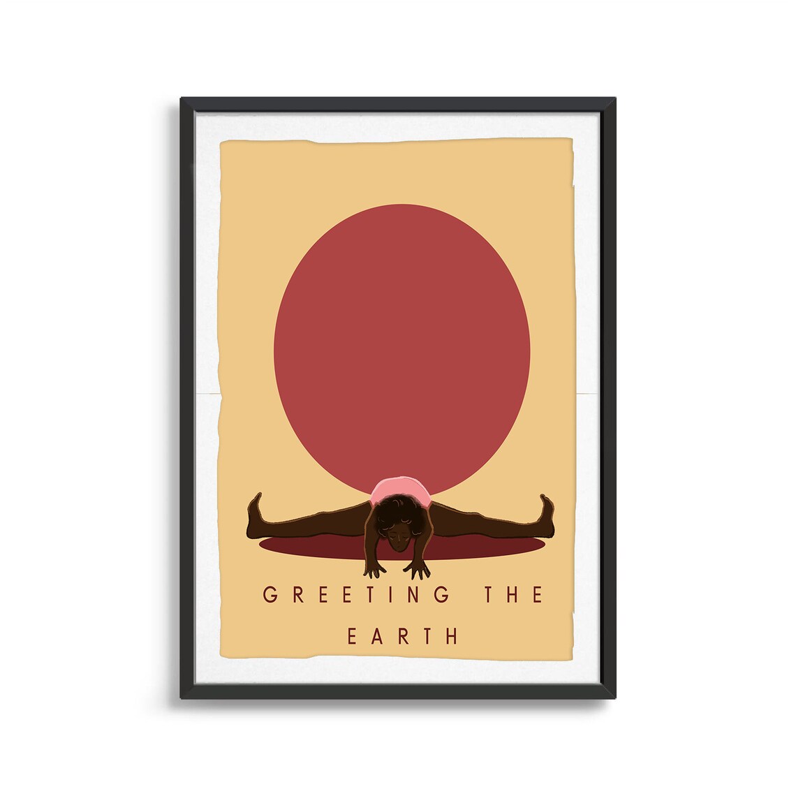 Greeting The Earth Retro Yoga Seated Stretch Sun Circle Flat Illustration Print