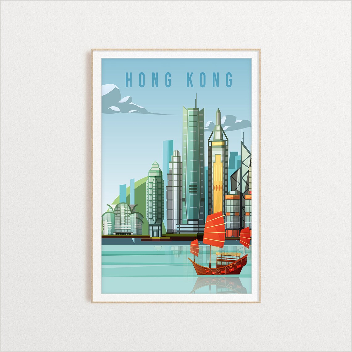 Hong Kong Travel Illustration Poster, City Art