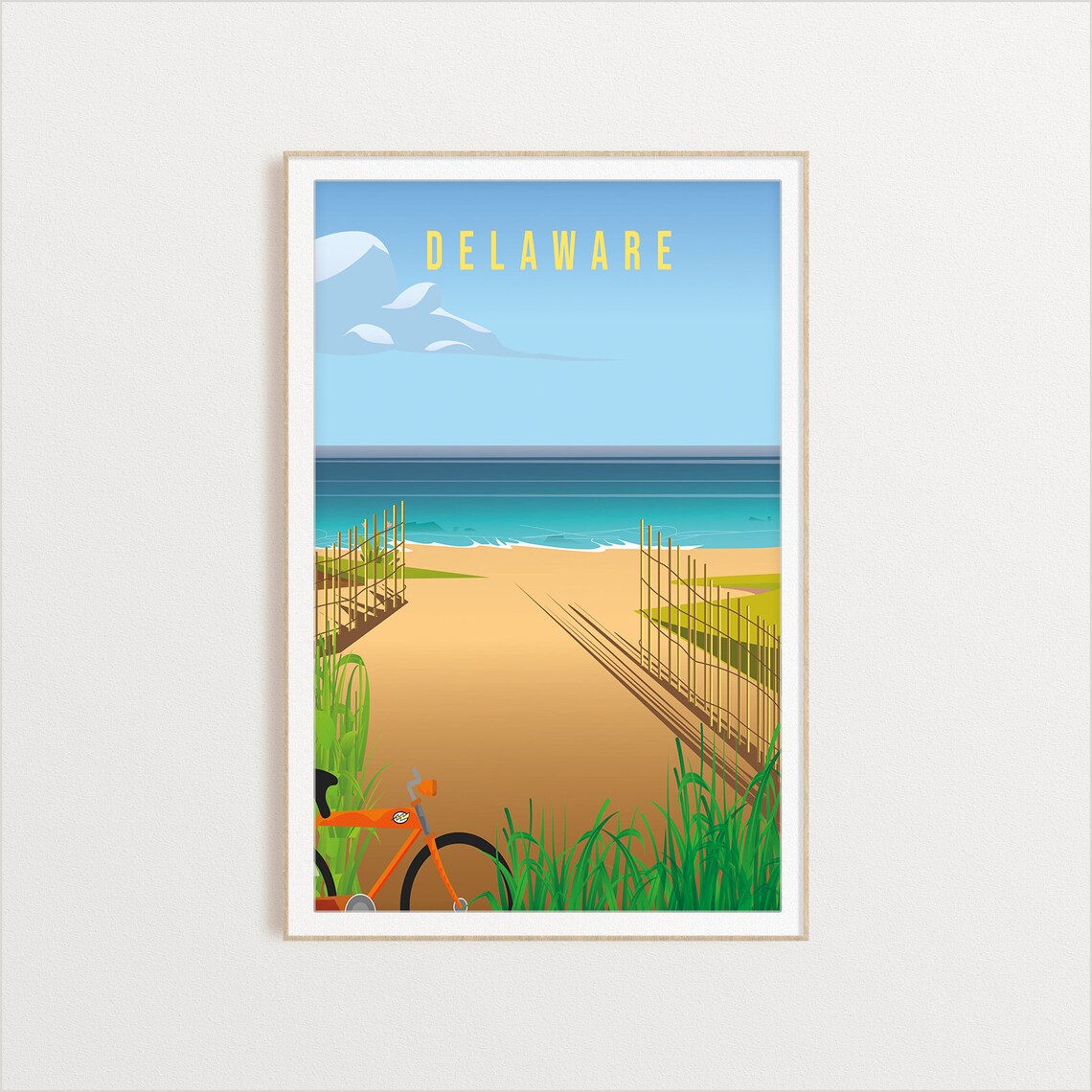 Delaware Beach Travel Poster Sand Dunes Bike Ocean Path Art Scene - Image 2