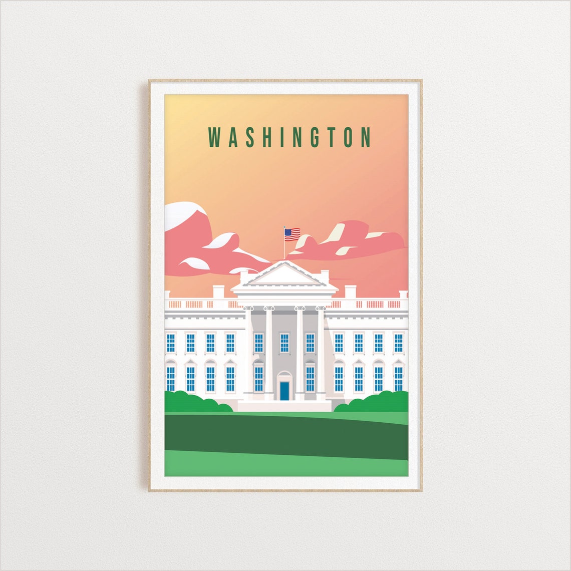 Washington White House Sunset Patriotic Vintage Travel Poster - Image 2