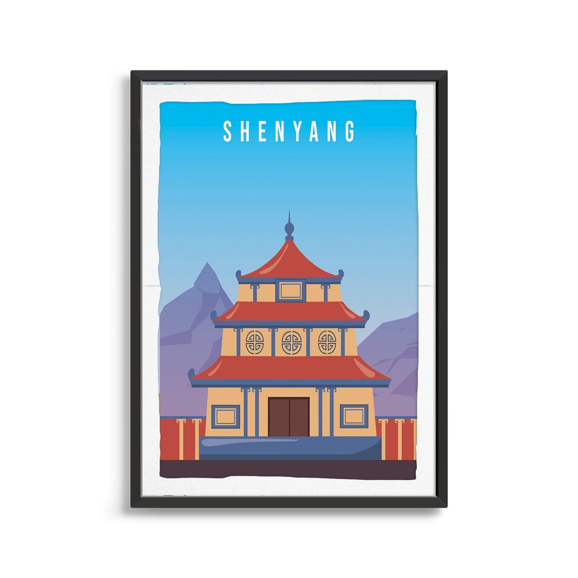 Shenyang Pagoda Travel Poster Chinese Temple Skyline Art Design
