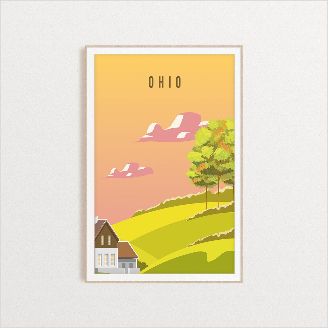 Ohio Rolling Green Hills Farmhouse Autumn Vintage Travel Poster - Image 2