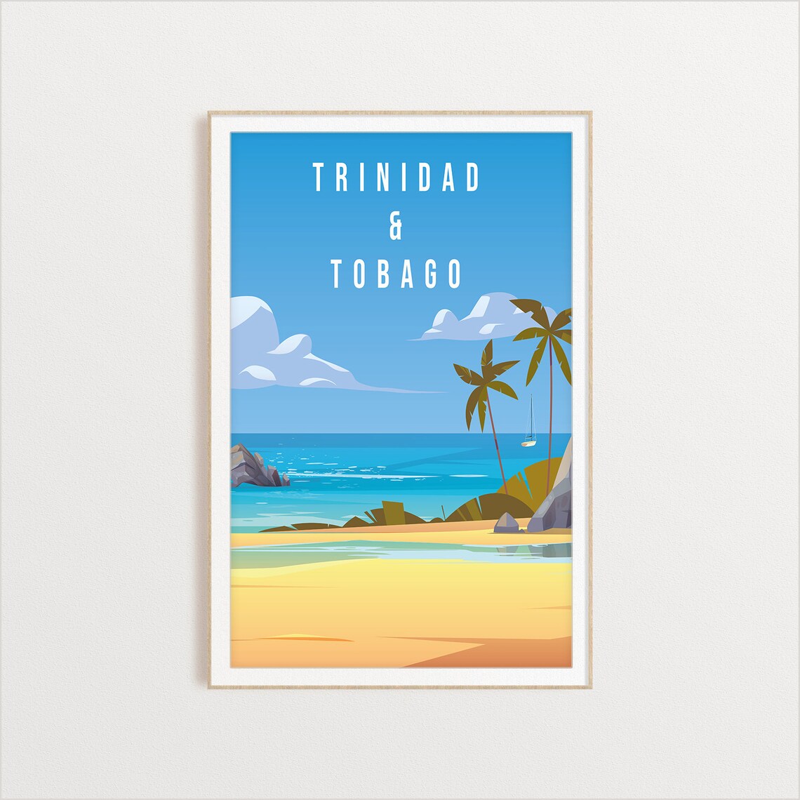 Trinidad And Tobago Beach Paradise Island Vintage Travel Art Poster