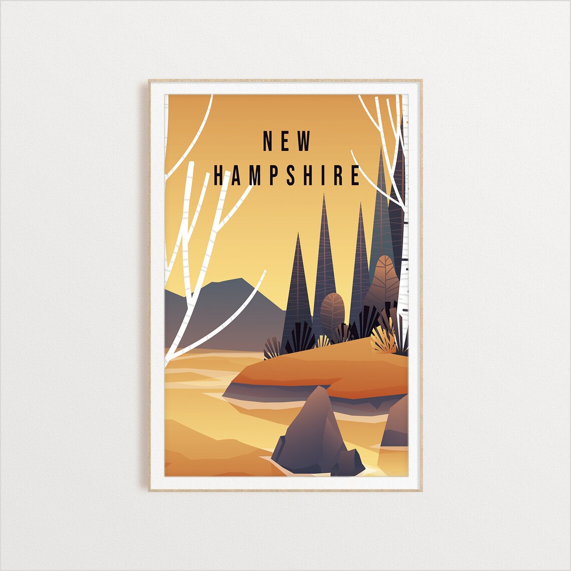 New Hampshire Vintage Travel Art Fall Forest Golden Lake Poster - Image 2