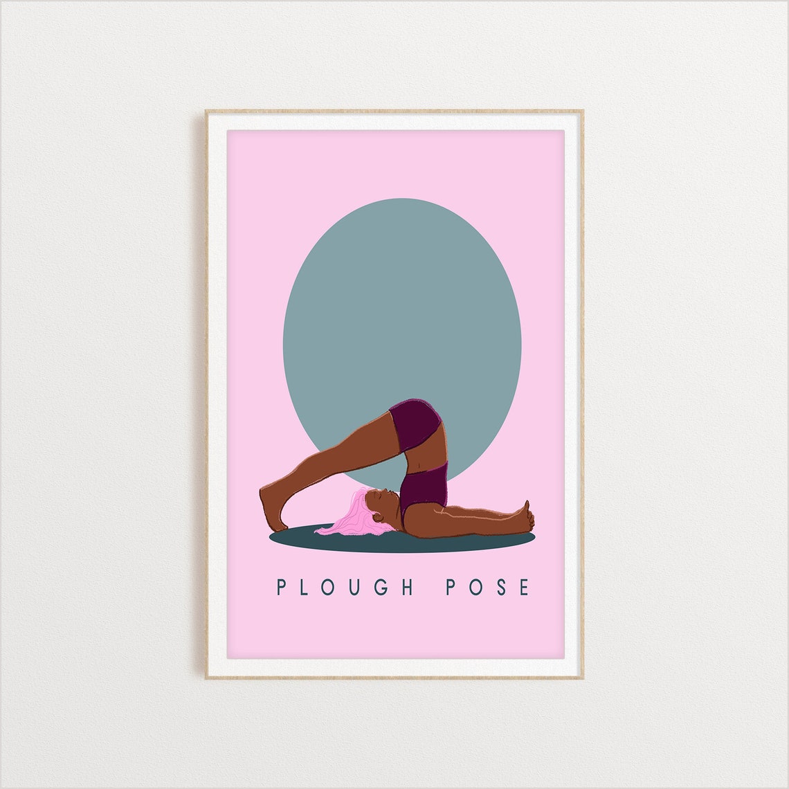 Plough Pose Retro Yoga Inversion Sun Circle Flat Illustration Print - Image 2