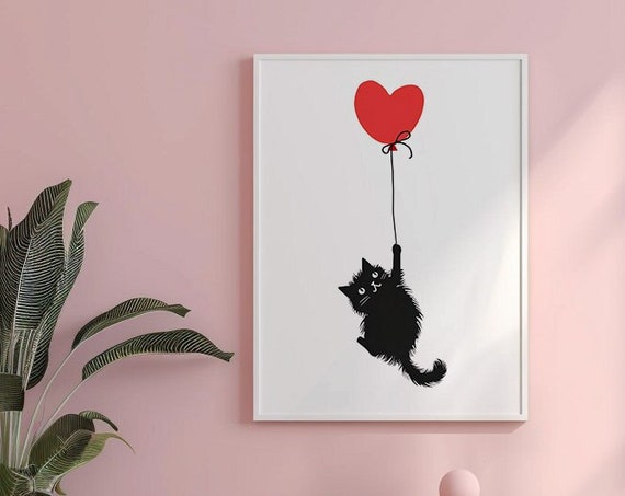 Abstract Cats Print For Wall Art Print Modern Minimalist Cat Print Funny Balloon Room Decor Wall Art Home Poster