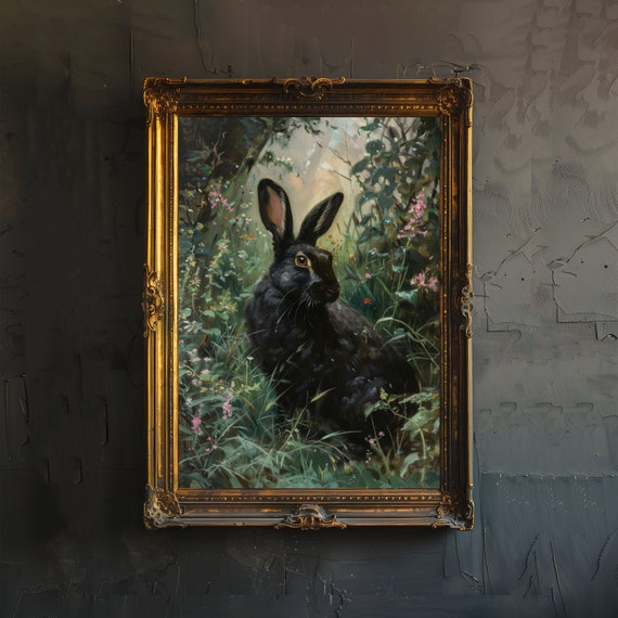 Black Hare Print, Dark Academia Gothic Decor