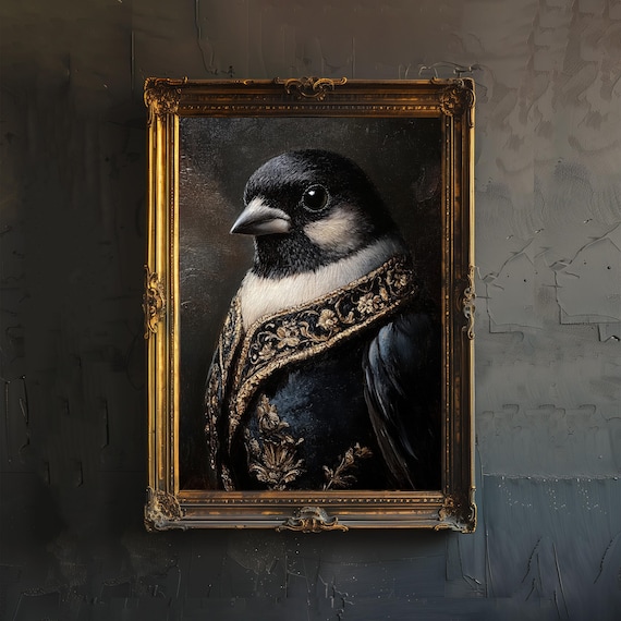 Sparrow In Gold Embroidered Sash Victorian Bird Portrait Poster