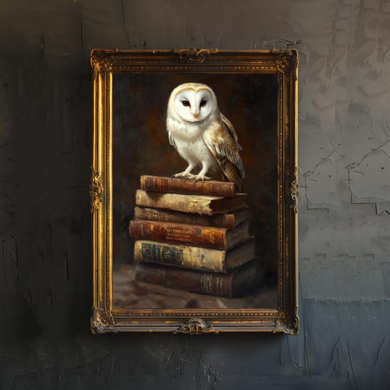 Tawny Owl On Old Books Poster, Vintage Bookish Decor