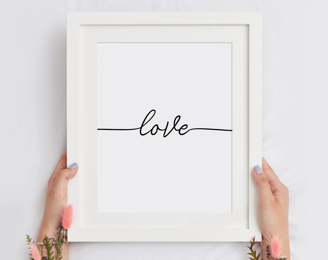 Love One Line Script Calligraphy Minimalist Wall Decor Poster