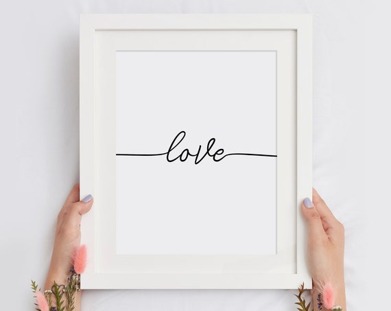 Love One Line Script Calligraphy Minimalist Wall Decor Poster