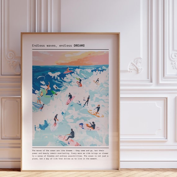 Vintage Waves Wall Art For Boho Decor Beach Print For Aesthetic Room Decor Coastal Prints Retro Surf Poster Above Couch Art