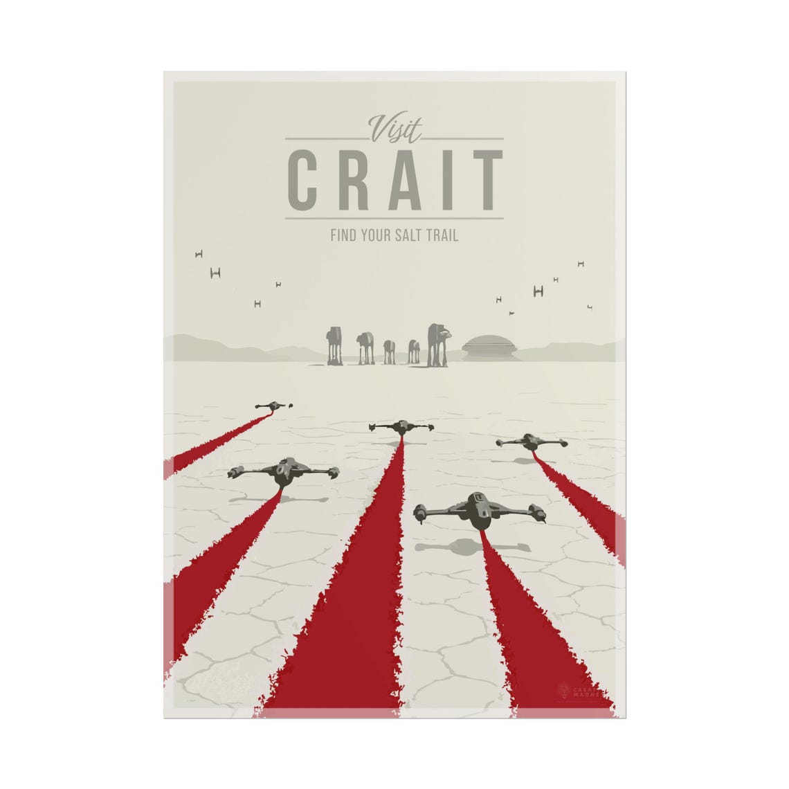 Visit Crait Salt Flats Red Trails Retro Star Wars Movie Poster