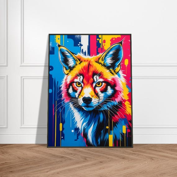 Vivid Abstract Fox Wall Art Bold Pop Animal Portrait In Bright Neon Colors Modern Wildlife Canvas Painting For Home Decor