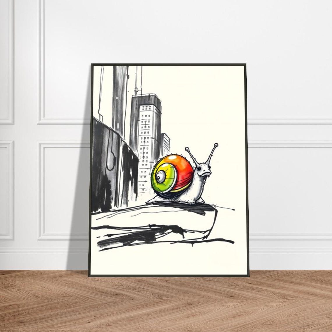 Snail With Rainbow Shell In Bold Ink Sketch City Street Poster