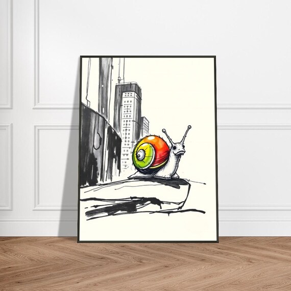 Snail With Rainbow Shell In Bold Ink Sketch City Street Poster