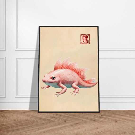 Pink Axolotl Salamander With Feathery Gills Playful Ink Art Poster