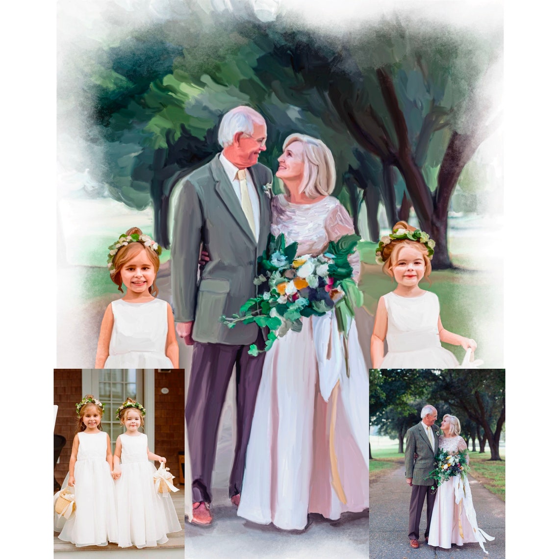 Family Wedding Portrait with Children Under White Floral Arch Poster - Image 4