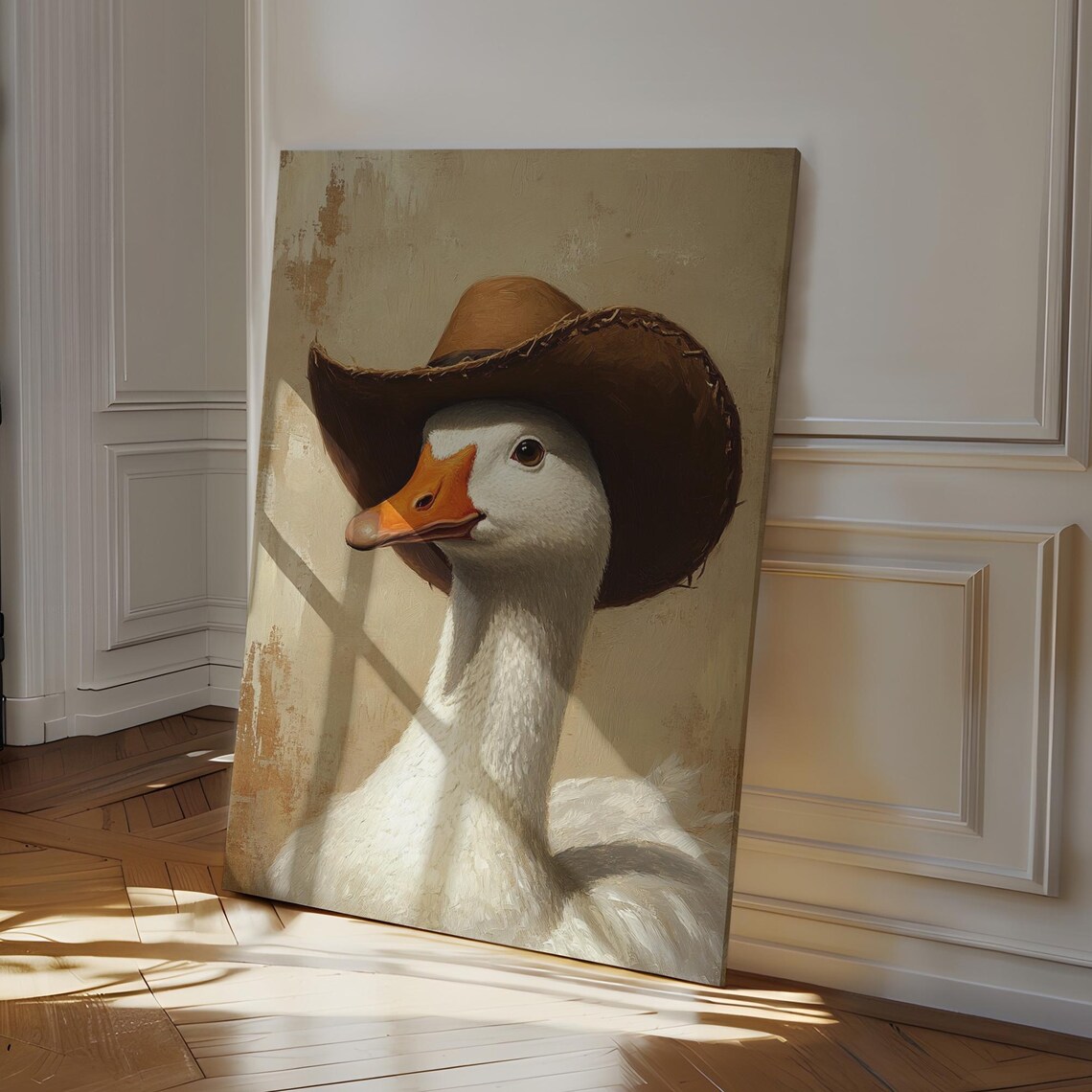 Cowboy Hat White Goose Portrait Funny Western Farmhouse Wall Art Print