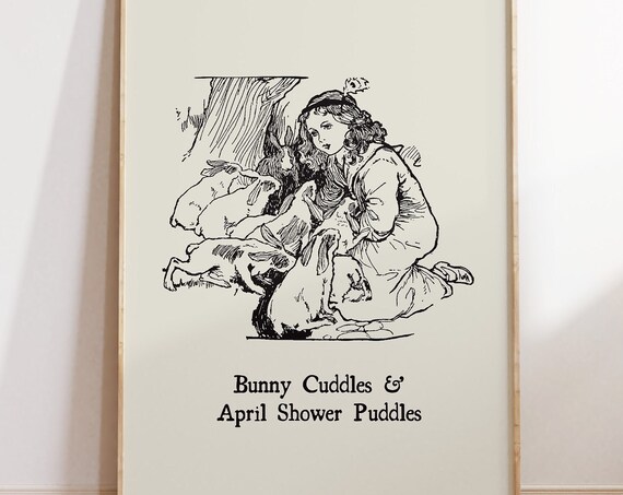Vintage Spring Print Cute Easter Poster Fairytale Wall Art Trendy Spring Decor April Showers Print Bunny Art Print 1 Print