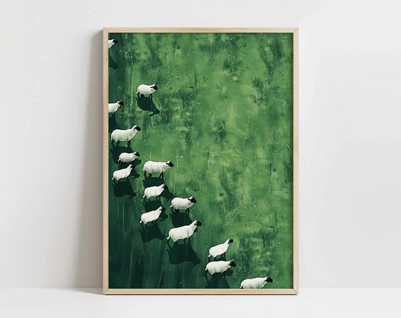 Wandering Sheep Art Print, Modern Farmhouse Folk