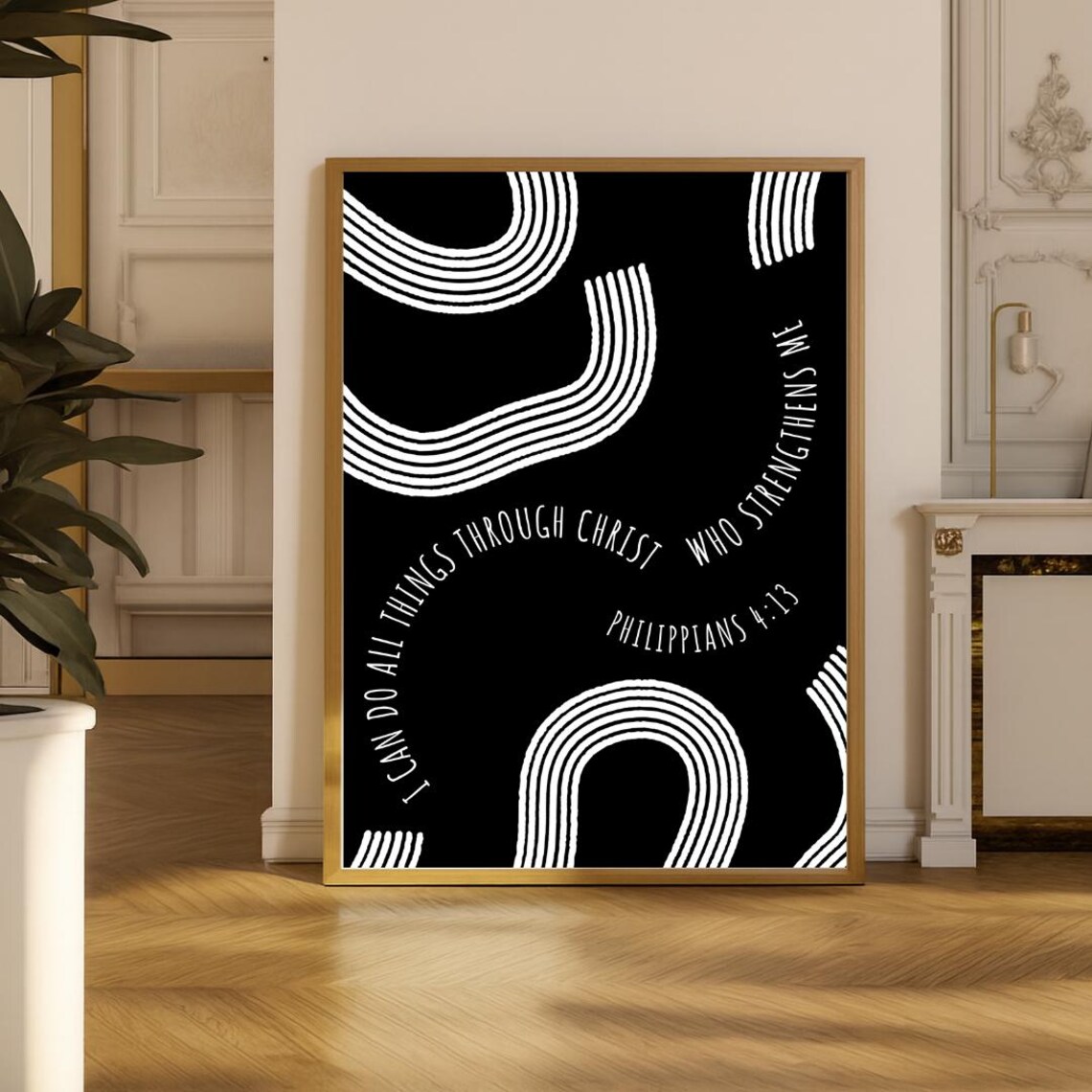 Philippians 413 I Can Do All Things Through Christ Print Christian Scripture Poster Black And White