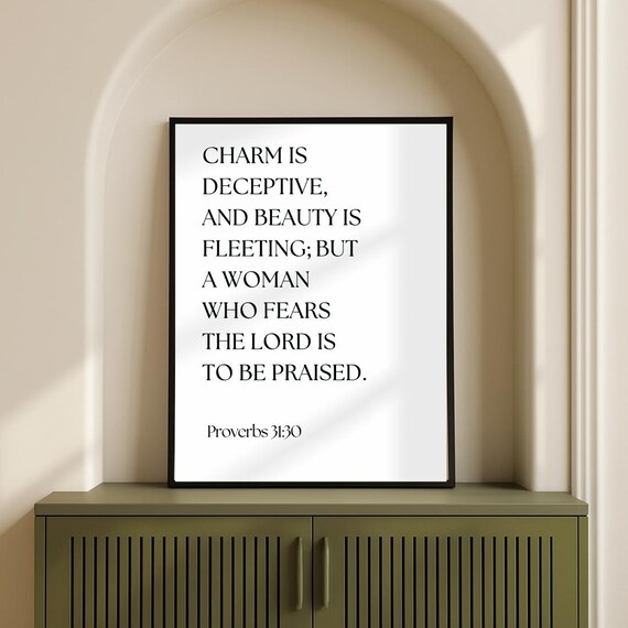 Proverbs 3130 Christian Wall Art Scripture Poster Bible Verse Print Inspirational Minimalist Decor Faith Gift For Women