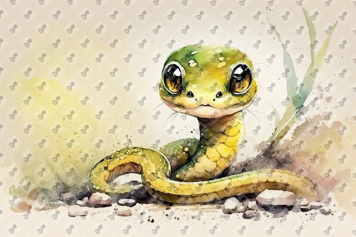 Cute Watercolor Baby Snake Nursery Wall Art Print