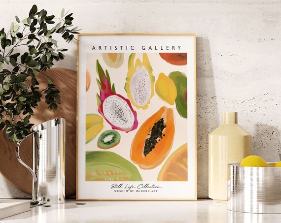 Tropical Fruit Wall Art Kitchen Wall Art Home Wall Decor Dragon Fruit Art Dining Room Wall Decor Colorful Fruit Art Modern Kitchen Art