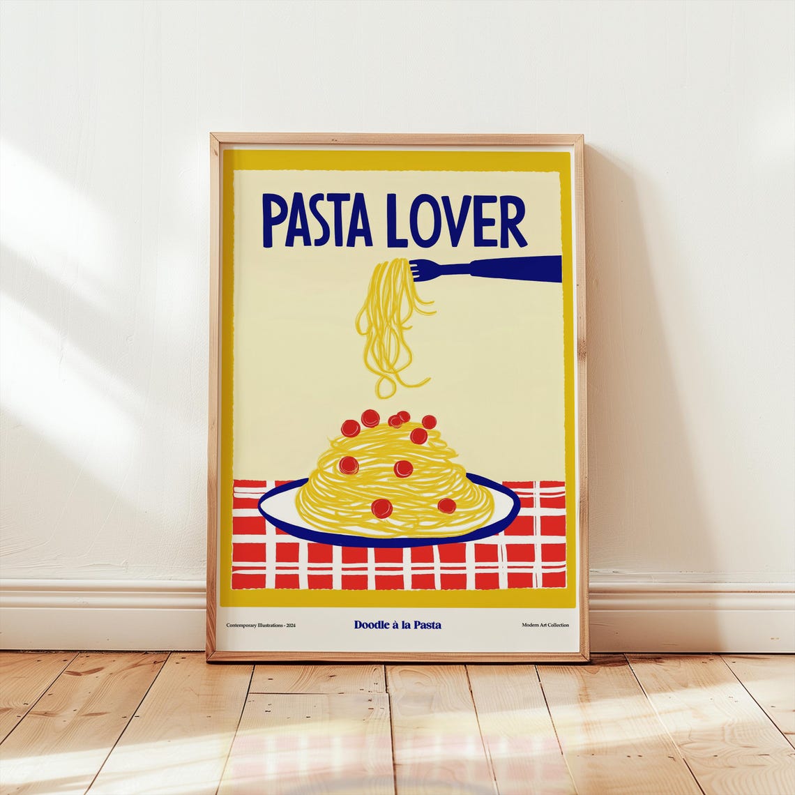 Cheerful Pasta Lover Retro Spaghetti and Tomatoes Kitchen Poster