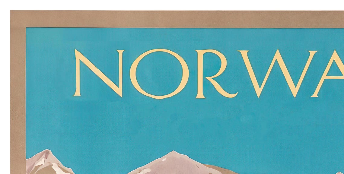 Norway Vintage Autumn Trees Turquoise Fjord Mountain Scene Poster - Image 2