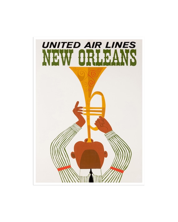 New Orleans Vintage Travel Poster, Jazz Art Print