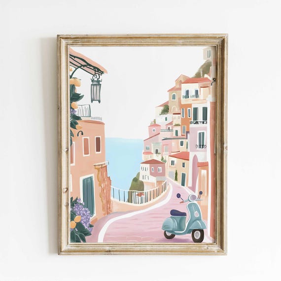 Romantic Italian Village Watercolor Art Print