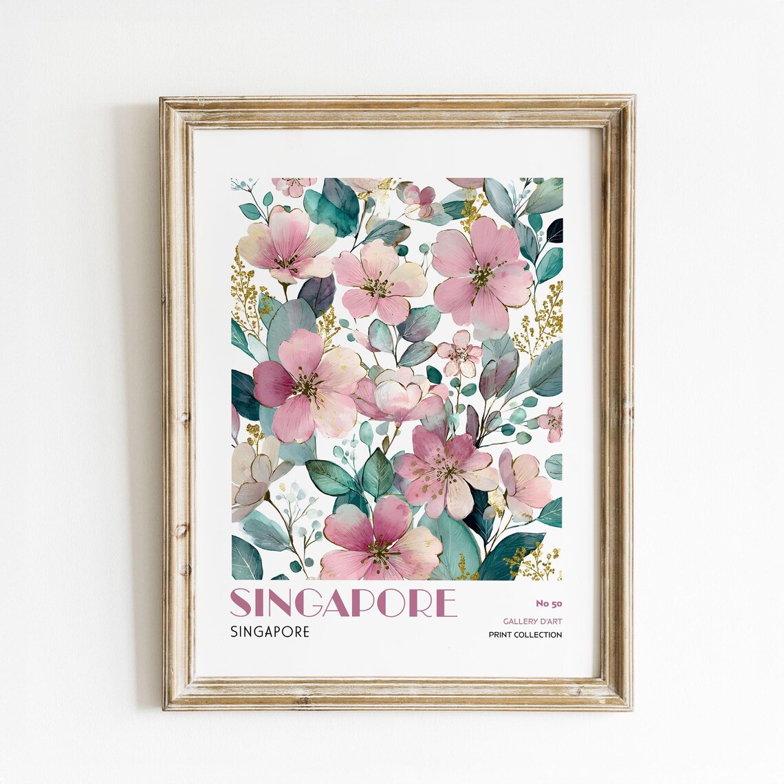 Singapore Pink Blossom Watercolor Floral Botanical Garden Poster