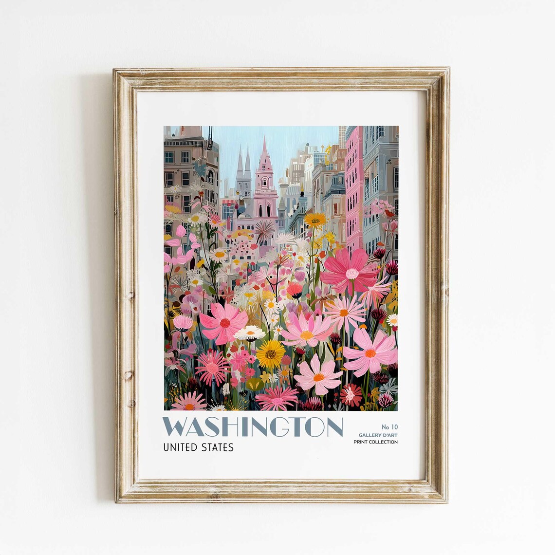 Washington DC Floral Cityscape With Pink Church Spires Travel Poster