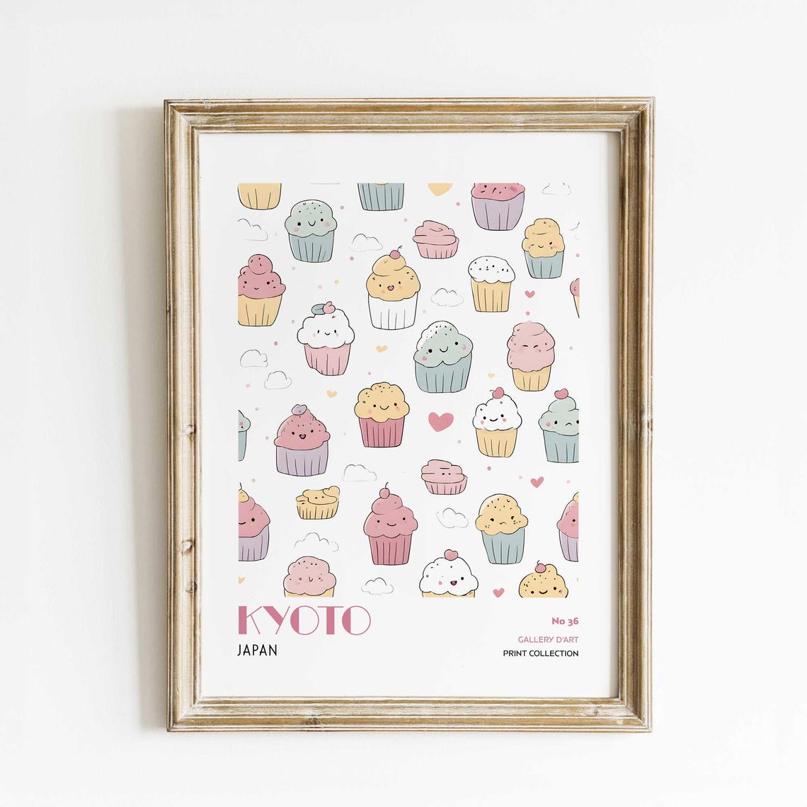 Cute Kawaii Cupcakes Pattern Kyoto Japan Pastel Dessert Wall Art