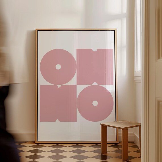 Oh No Retro Pink Geometric Typography Bold Graphic Art Poster