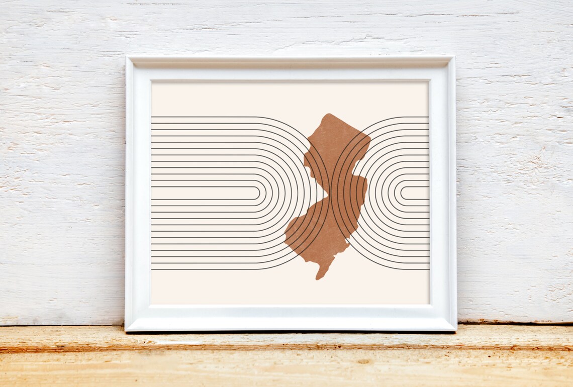Mid Century Modern New Jersey State Map Poster