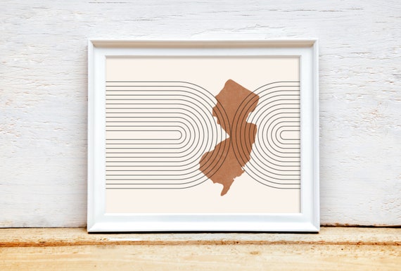 Mid Century Modern New Jersey State Map Poster