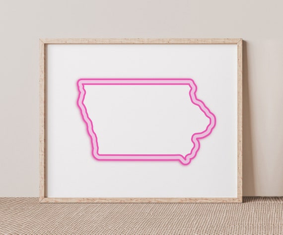 Pink Iowa Art Bright Map Of Wall Decor Iowan Poster Print Hot