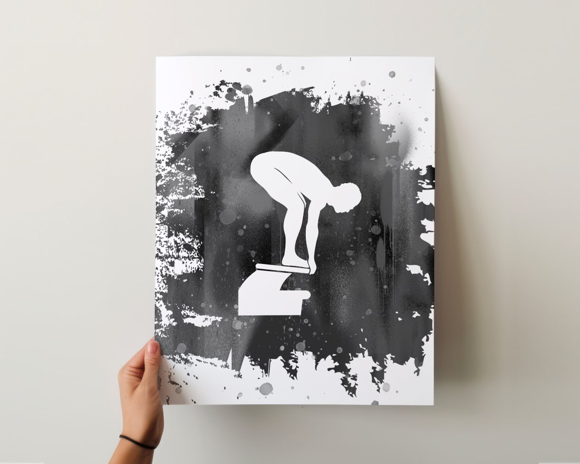 Swimmer Poised On Starting Block In Black Splash Sports Poster