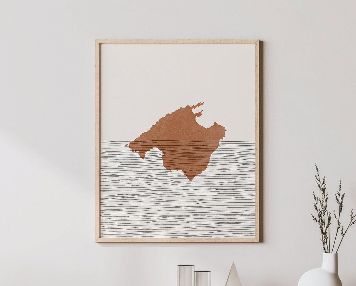 Majorca Island Map Silhouette Boho Minimalist Travel Wall Art
