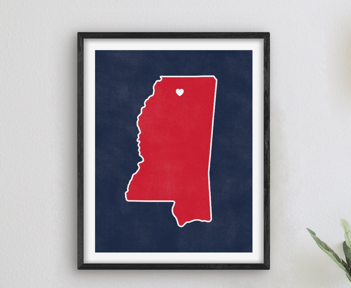 Oxford Mississippi Heart Map Red State Graduation Gift Poster