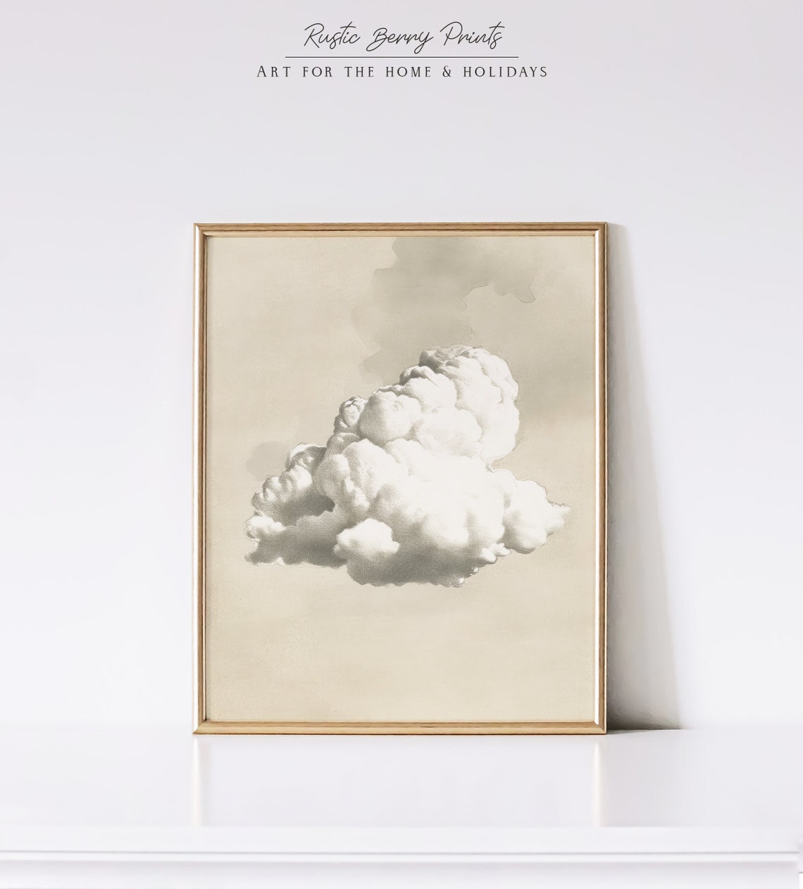 Single White Cloud Floating On Warm Beige Sky Minimalist Neutral Print